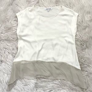 Elizabeth and James Ivory Top with Sheer Taupe Hem